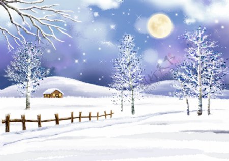 卡通下雪风景图片