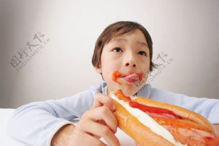 吃热狗的小男孩图片