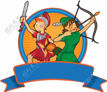 卡通人物弓箭徽章设计
