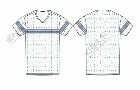 最新服装设计效果图短袖V领T恤矢量图编辑