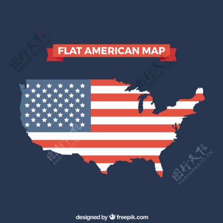 美国国旗底纹美国地图插图