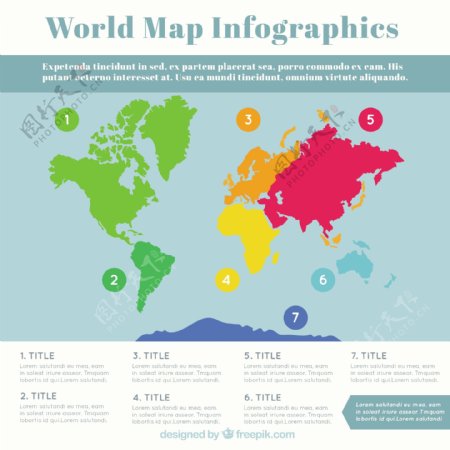 彩色的世界地图图表矢量设计素材