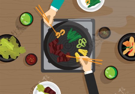韩国烤肉美食插画