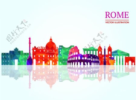 罗马城市彩色模块剪影图