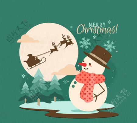 可爱雪人和圣诞雪橇