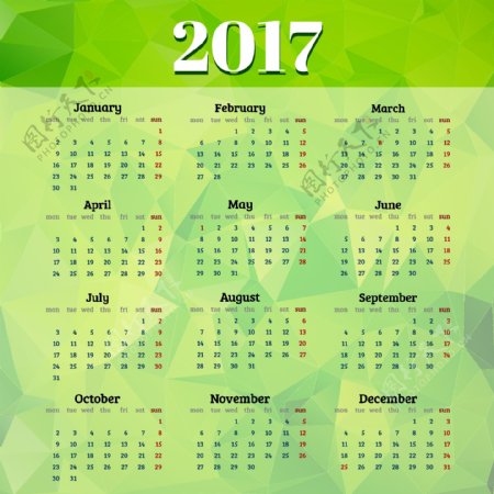 年历日历绿色2017年日历设计矢量素材