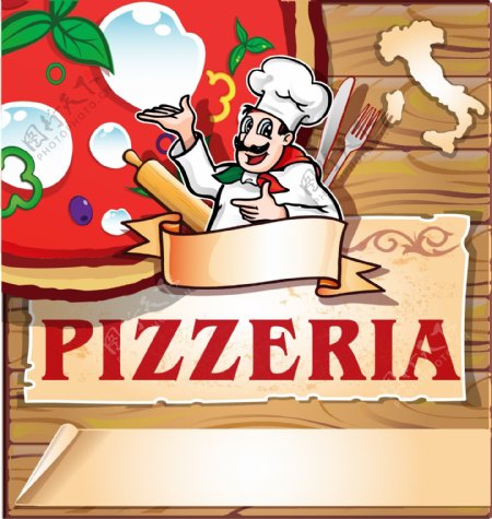 意大利披萨厨师插画