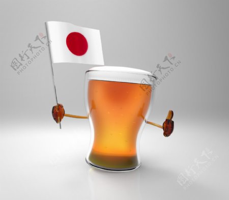 拿着日本国旗的啤酒