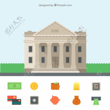 银行建筑和图标矢量素材图片