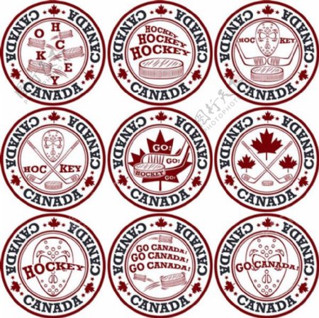加拿大曲棍球标签矢量素材下载