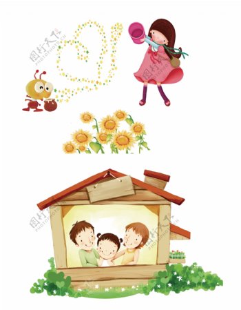 卡通一家人蜜蜂图片