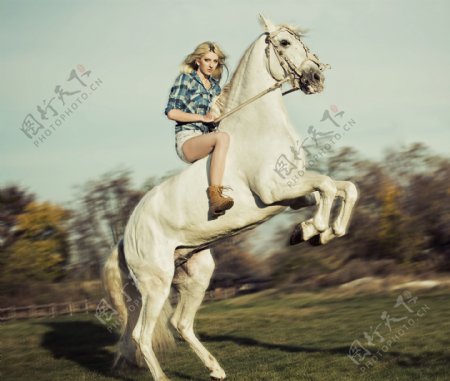 骑马的外国美女图片
