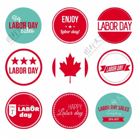 加拿大劳动节的标签和徽章