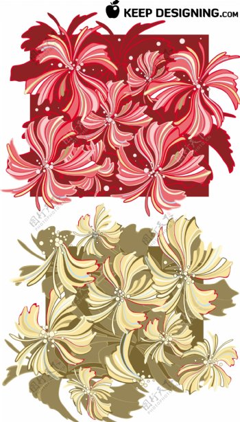 红色和棕色whispy花卉图案