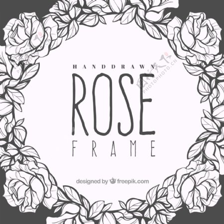 手绘玫瑰装饰图案边框
