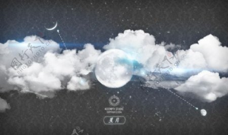 晚上的月亮与晚上的白云Photoshop笔刷