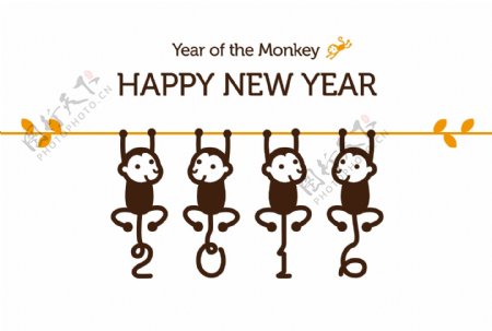 2016年可爱猴子贺卡矢量素材