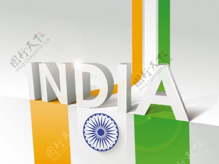 印度立体字与国旗背景