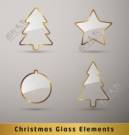 透明玻璃圣诞元素与金的边界