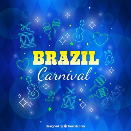 巴西狂欢节线条元素背景素材