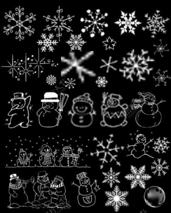 圣诞节线条式雪花雪人笔刷
