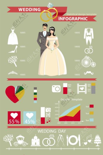 时尚扁平化婚礼元素图片