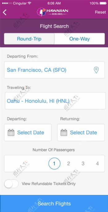 夏威夷航空公司设计移动手机APP界面UI