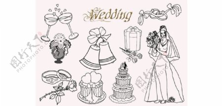 婚礼蛋糕新娘和铃铛玫瑰花等PS笔刷