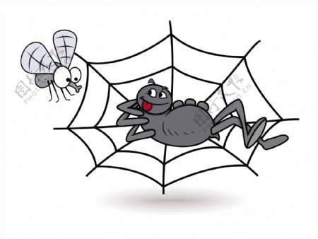 蜘蛛在Web的蜜蜂万圣节插画矢量