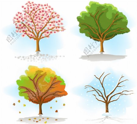 四季转换树木彩绘