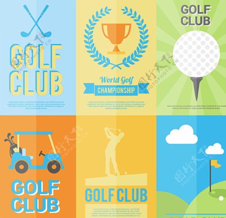 6款彩色高尔夫海报矢量素材图片