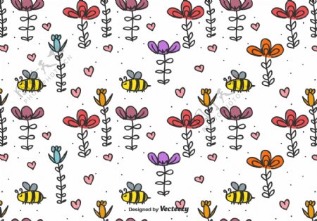 可爱手绘植物蜜蜂背景
