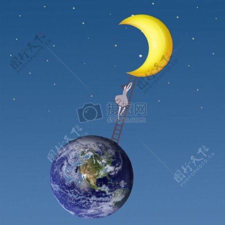 踩着地球上月亮上的女孩