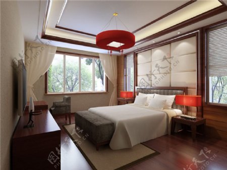 中式卧室模型建筑装饰
