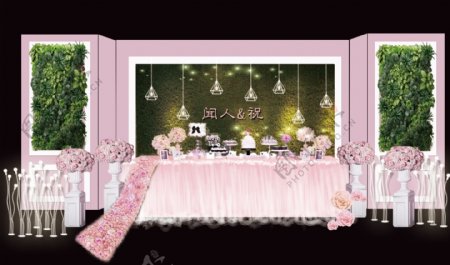 粉色婚礼甜品区