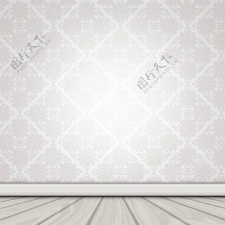 白色花纹墙壁和木地板背景矢量素材