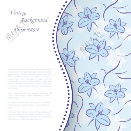 蓝色素雅花朵图案背景矢量素材下载
