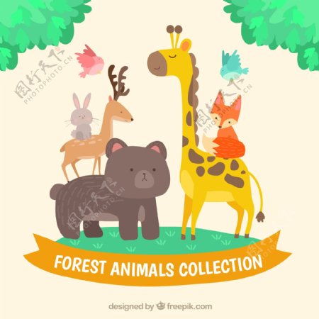 手绘各种森林里的动物矢量素材