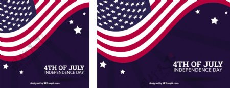 独立日背景与波浪美国国旗矢量设计素材