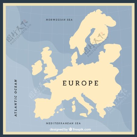 蓝色背景欧洲地图矢量素材