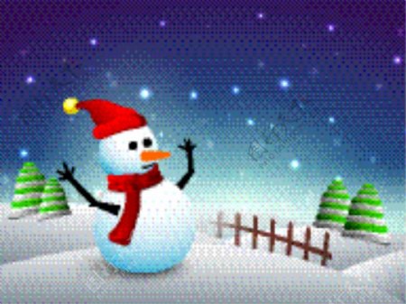 在圣诞老人的帽子和围巾快乐雪人冬天的夜晚