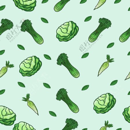 手绘各种绿色蔬菜装饰图案背景