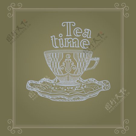 古典茶杯花纹背景
