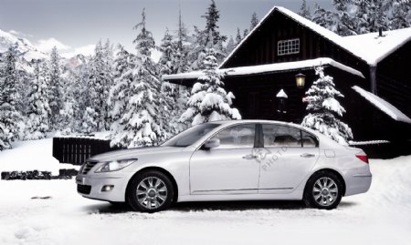 雪地上的轿车图片