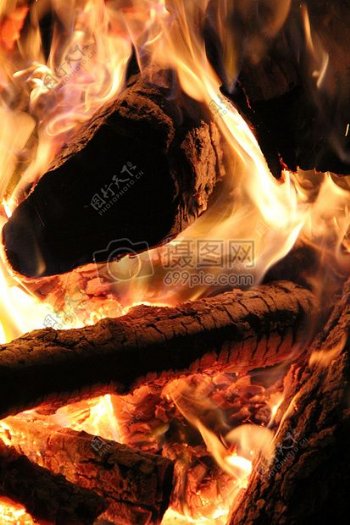 壁炉里燃烧的木材