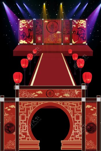汉唐婚礼效果图古代黑色中式龙门