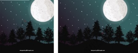 月亮和树剪影星空背景