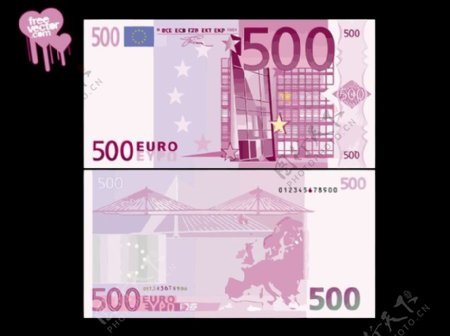 前后500欧元纸币的一面