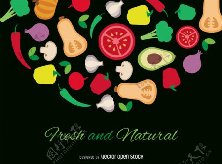 新鲜蔬菜和天然蔬菜海报