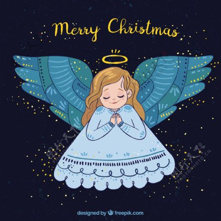 圣诞背景与漂亮的手绘天使